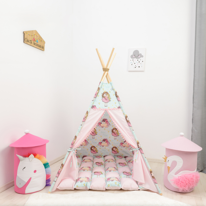 Cort teepee de joaca printesa si unicornii roz prafuit [2]