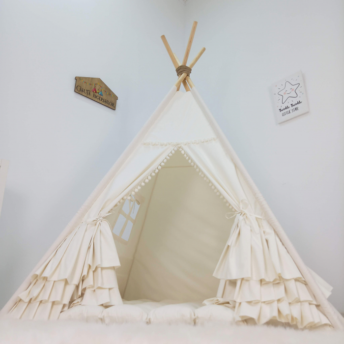 Cort teepee de joaca ruffle ivoire [2]