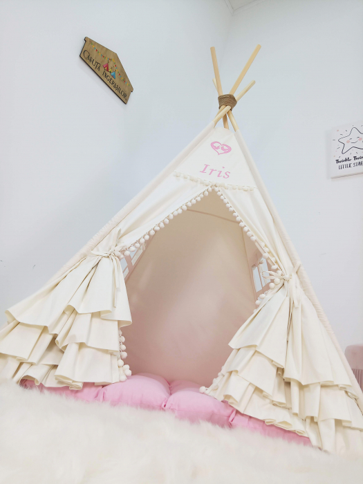 Cort teepee de joaca ruffle ivoire [3]