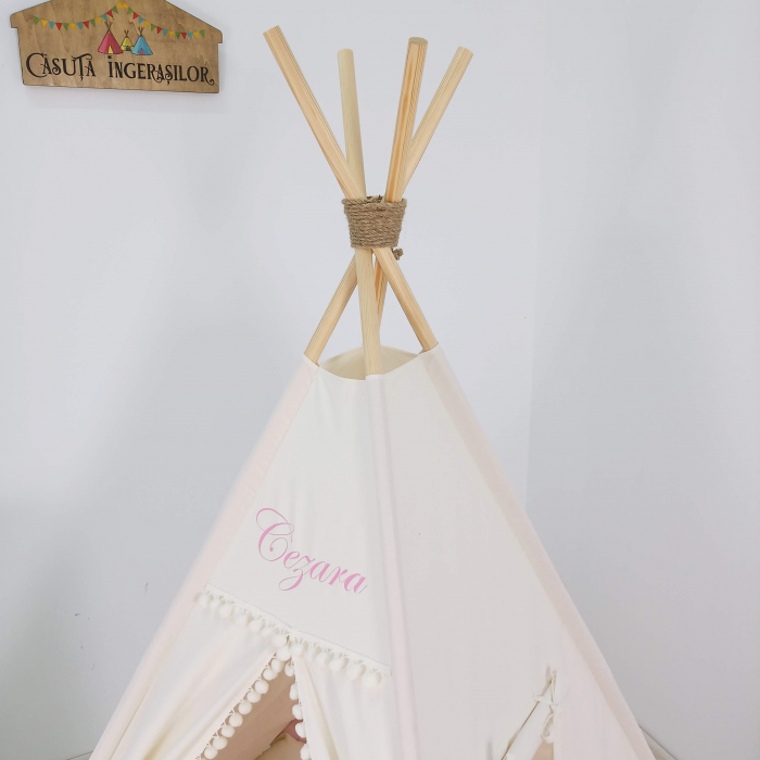 Cort teepee de joaca ruffle ivoire&pink [3]