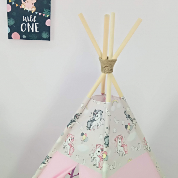 Cort teepee de joaca unicorni roz [3]