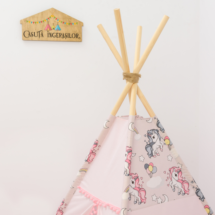 Cort teepee de joaca printesa si unicornii roz prafuit [4]