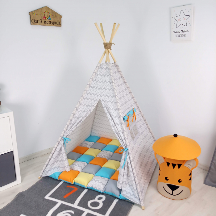 Cort teepee de joaca zig-zag gri [1]