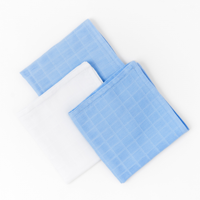 Set 3 museline bebelus - 100% organic - bleu/alb [1]