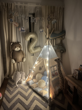 Cort teepee de joaca bej-bleu [4]