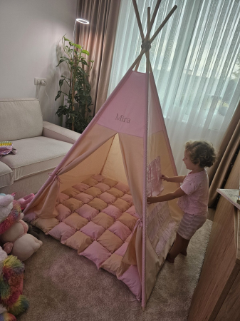 Cort teepee de joaca bej-roz-prafuit [5]