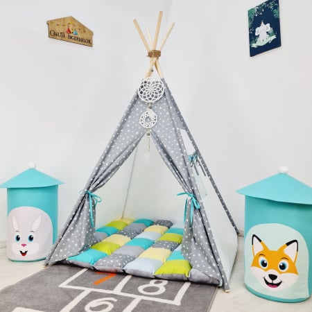 Corturi fetite - Cort teepee de joaca Milky Stars Gray&Colors