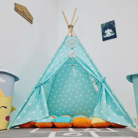 Cort teepee de joaca stele white&turcoaz [1]