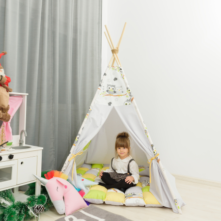Cort teepee de joaca Bufnitele Vesele Gri [4]