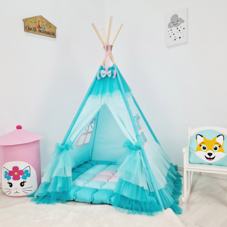 Cort teepee de joaca Printesa - turcoaz