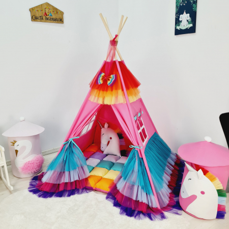 Corturi speciale - Cort teepee de joaca Ruffle Rainbow