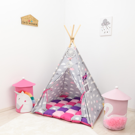 Cort teepee de joaca Cloudy Pink&Purple