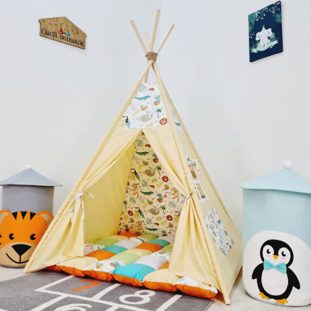 Corturi unisex - Cort de joaca teepee Jungla vesela - bej