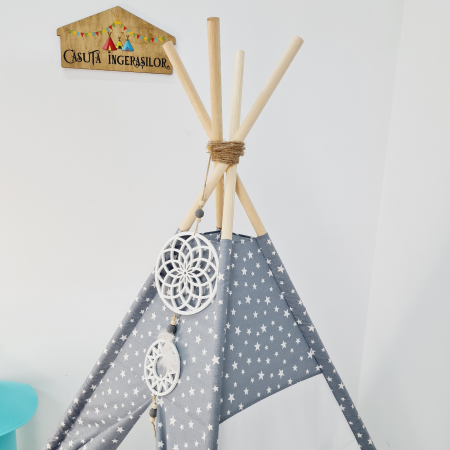 Cort teepee de joaca Big Stars Gray&White [4]
