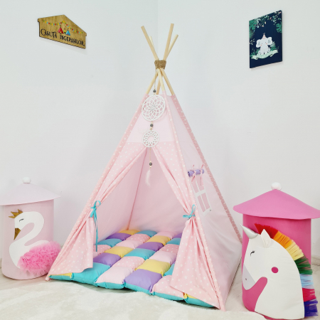 Reduceri corturi de joaca - Cort teepee de joaca Milky Stars Pink