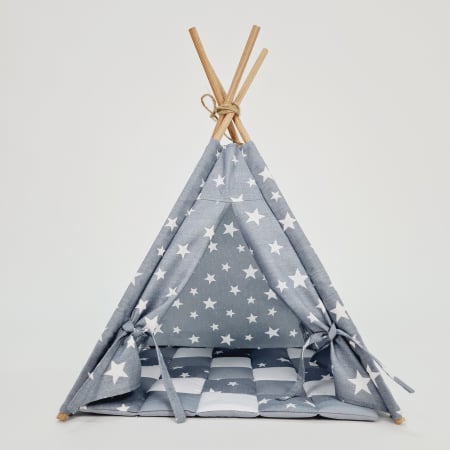Cort de joaca teepee papusi - Milky stars white&gray [2]