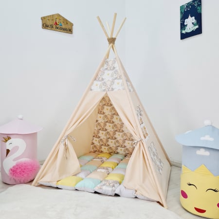 Reduceri corturi de joaca - Cort teepee de joaca Elefanti - bej