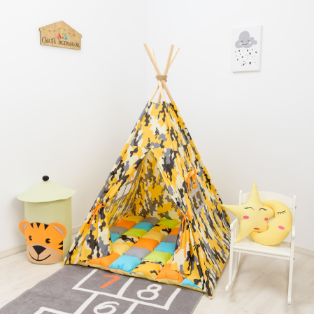 Reduceri corturi de joaca - Cort teepee de joaca Camuflaj Galben/Gri