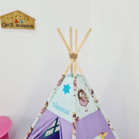 Cort teepee de joaca printesa si unicornii lila personalizat [1]