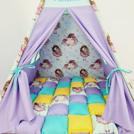 Cort teepee de joaca printesa si unicornii lila personalizat [4]