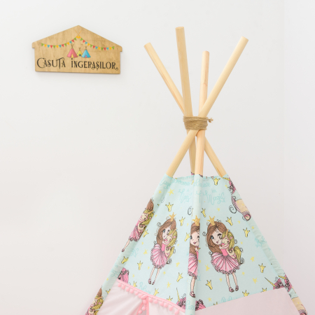 Cort teepee de joaca printesa si unicornii roz prafuit [3]
