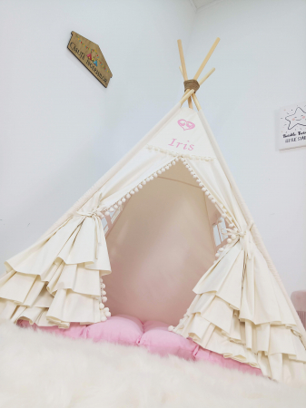 Cort teepee de joaca ruffle ivoire [2]