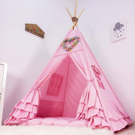 Cort teepee de joaca ruffle personalizat roz [2]