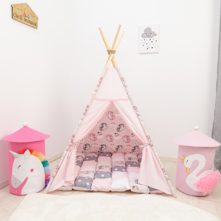 Cort teepee de joaca printesa si unicornii roz prafuit [1]