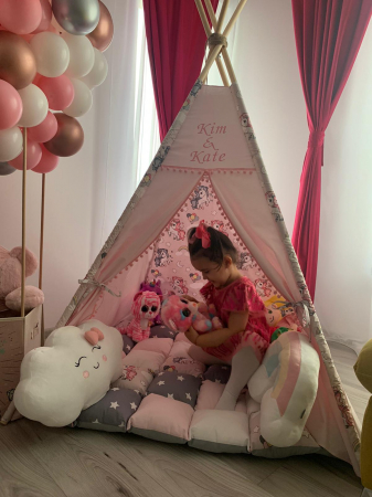 Cort teepee de joaca printesa si unicornii roz prafuit [5]
