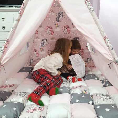 Cort teepee de joaca printesa si unicornii roz prafuit [7]