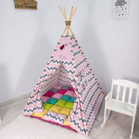 Corturi fetite - Cort teepee de joaca zig-zag buburuza