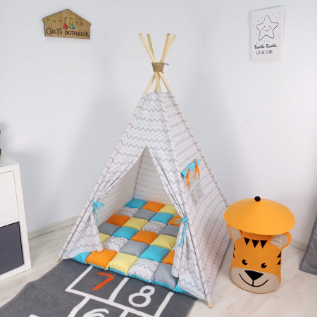 Corturi unisex - Cort teepee de joaca zig-zag gri