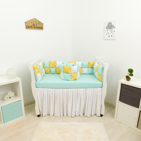 Set patut patchwork stelute galbene/turcoaz