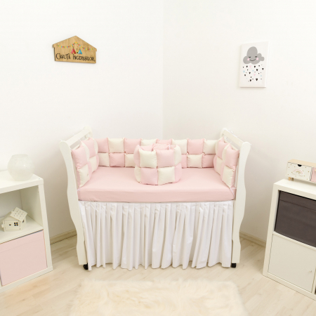Laterale patut patchwork - Set patut patchwork ivoire/roz prafuit