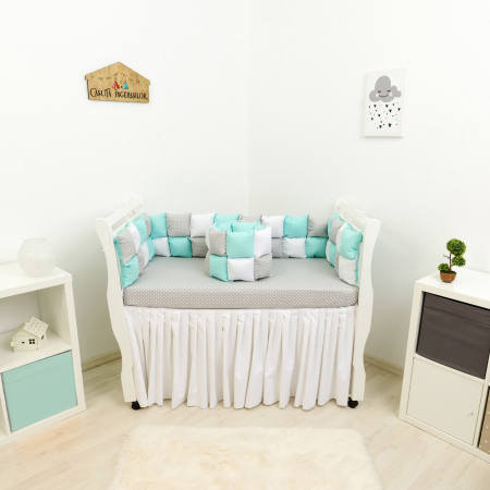 Laterale patut patchwork - Set patut patchwork buline/turcoaz/gri