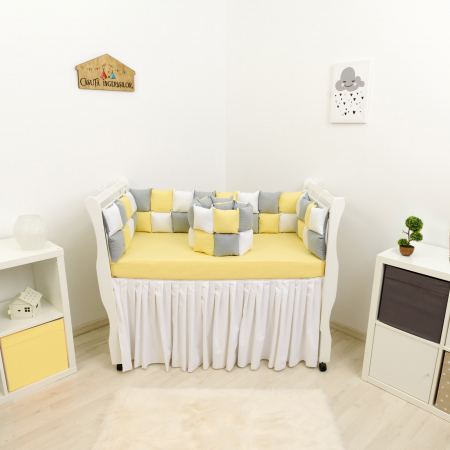Reduceri mama&bebe - Set patut patchwork gri/galben/alb