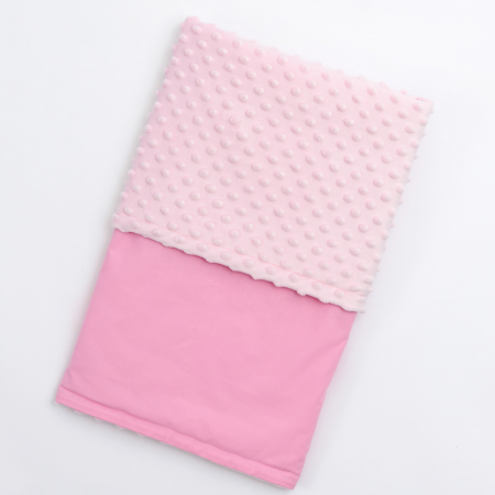 Textile pentru patut bebe - Patura bebelus bumbac/minky - roz