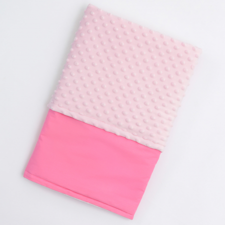 Textile pentru patut bebe - Patura bebelus bumbac/minky - roz aprins/alb