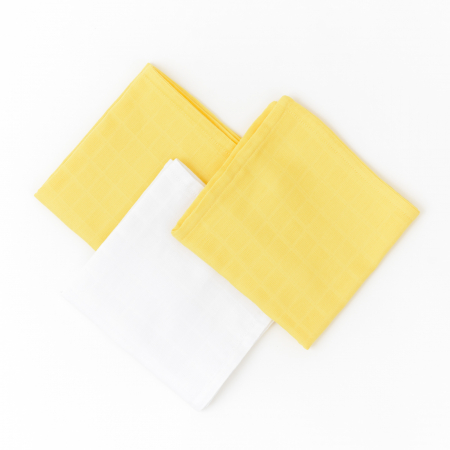 Paturici si Museline - Set 3 museline bebelus - 100% organic - galben/alb