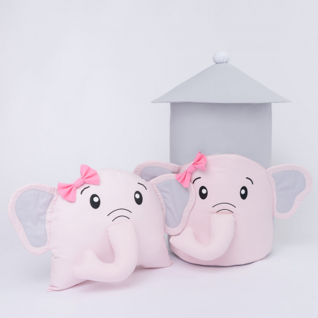 Cosuri jucarii - Set cos jucarii si perna animata - Elefant roz