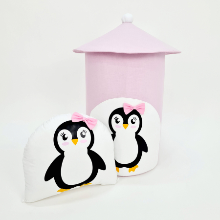 Set cos jucarii si perna animata - Pinguin roz [5]