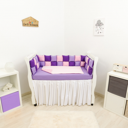 Protectii patut patchwork - Set patut mov/roz/lila