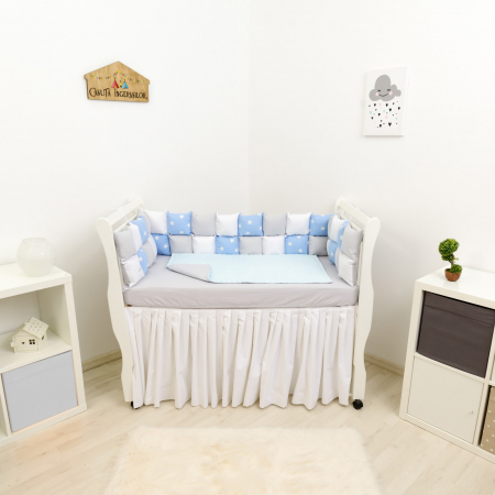 Protectii patut patchwork - Set patut stelute/gri