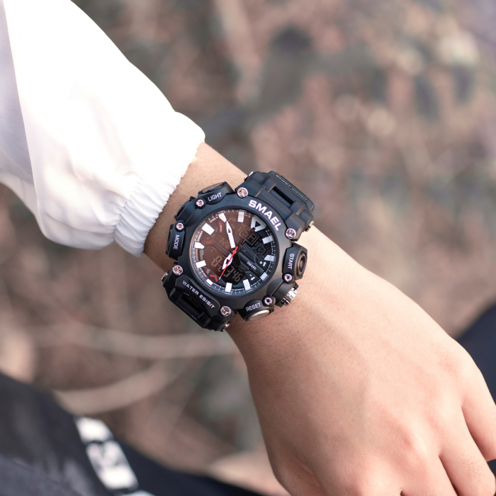 Ceas barbatesc Smael Sport Dual time Afisaj Analog Digital Rezistent la apa si socuri Negru [3]