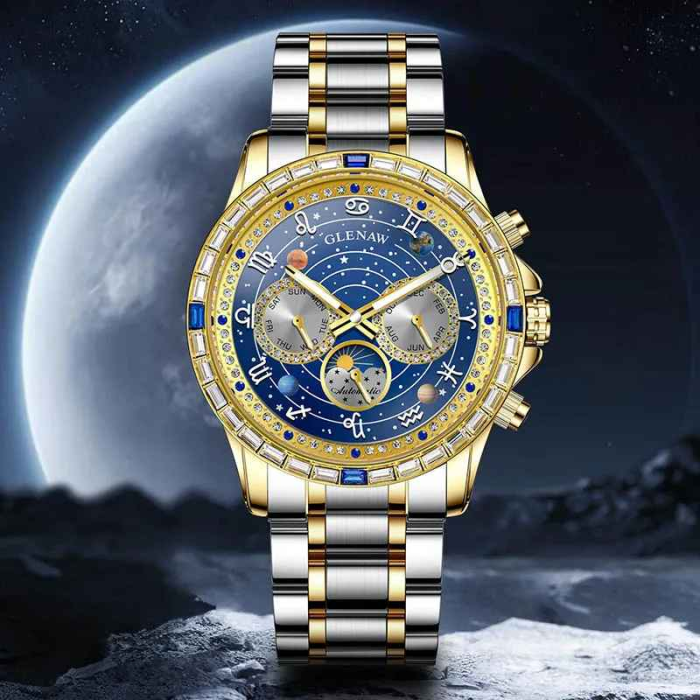 Ceas Automatic Glenaw Multifunctional Gold & Silver – Mecanic, Waterproof 3ATM, Luminous, Afisaj Luna/Saptamana/Zi-Noapte, 43mm [2]