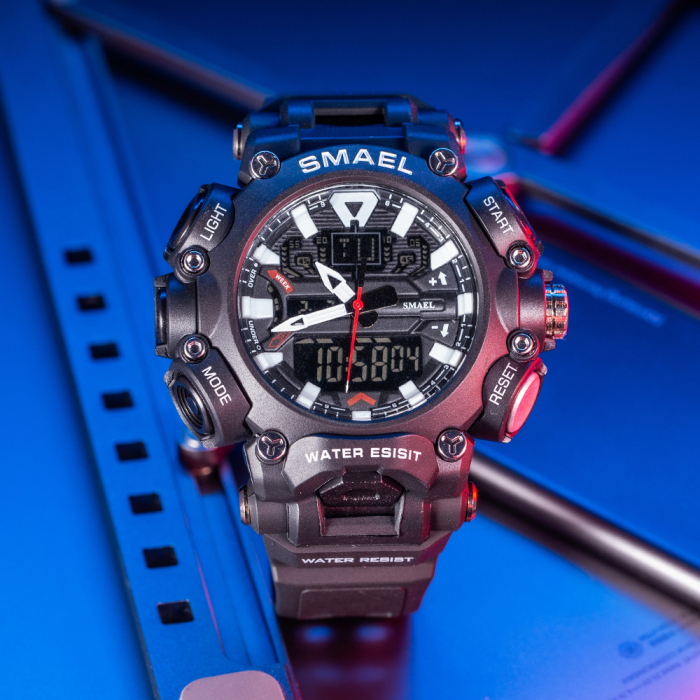 Ceas barbatesc Smael Sport Dual time Afisaj Analog Digital Rezistent la apa si socuri Negru [2]