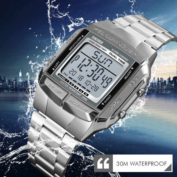 Ceas barbatesc Casual Cronograf Digital LED Alarma Otel inoxidabil [3]