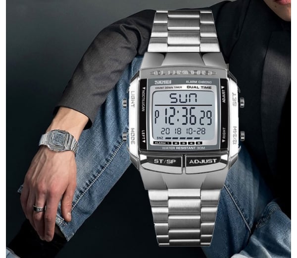 Ceas barbatesc Casual Cronograf Digital LED Alarma Otel inoxidabil [4]