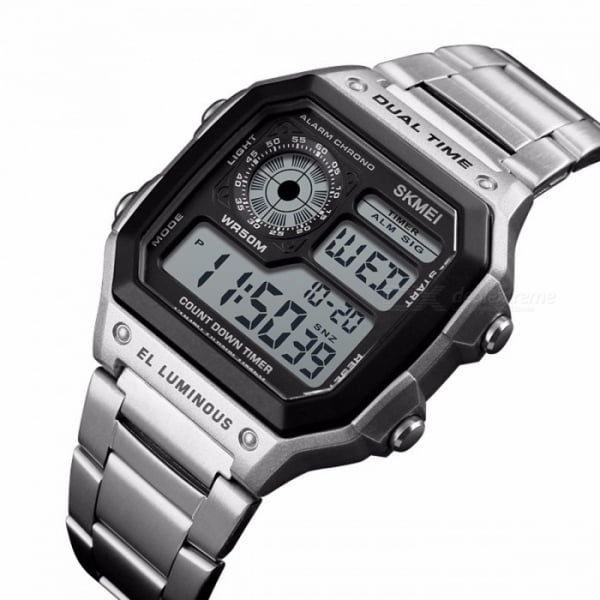 Ceas de mana barbatesc Casual Digital Alarma Cronograf Otel inoxidabil [4]