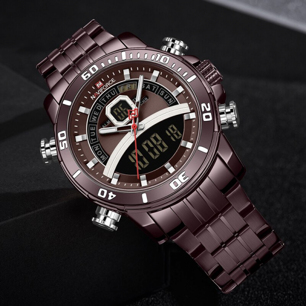 Ceas de mana barbatesc Casual Naviforce Dual Time Cronograf Quartz Otel inoxidabil [4]